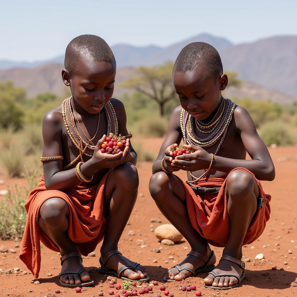 Himba children gathering wild berries