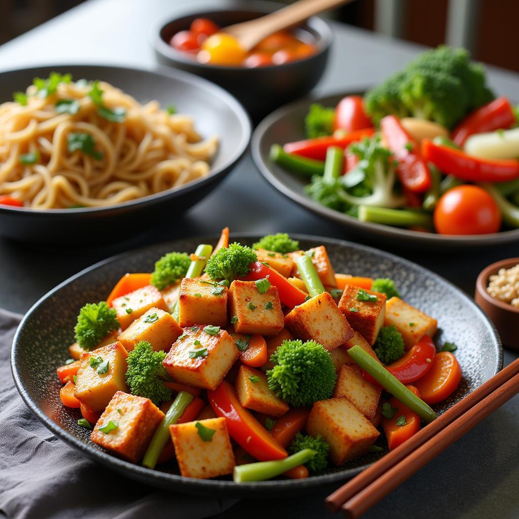 Hoho Chinese Vegetarian Dishes - Tofu Stir-Fry and Vegetable Noodles