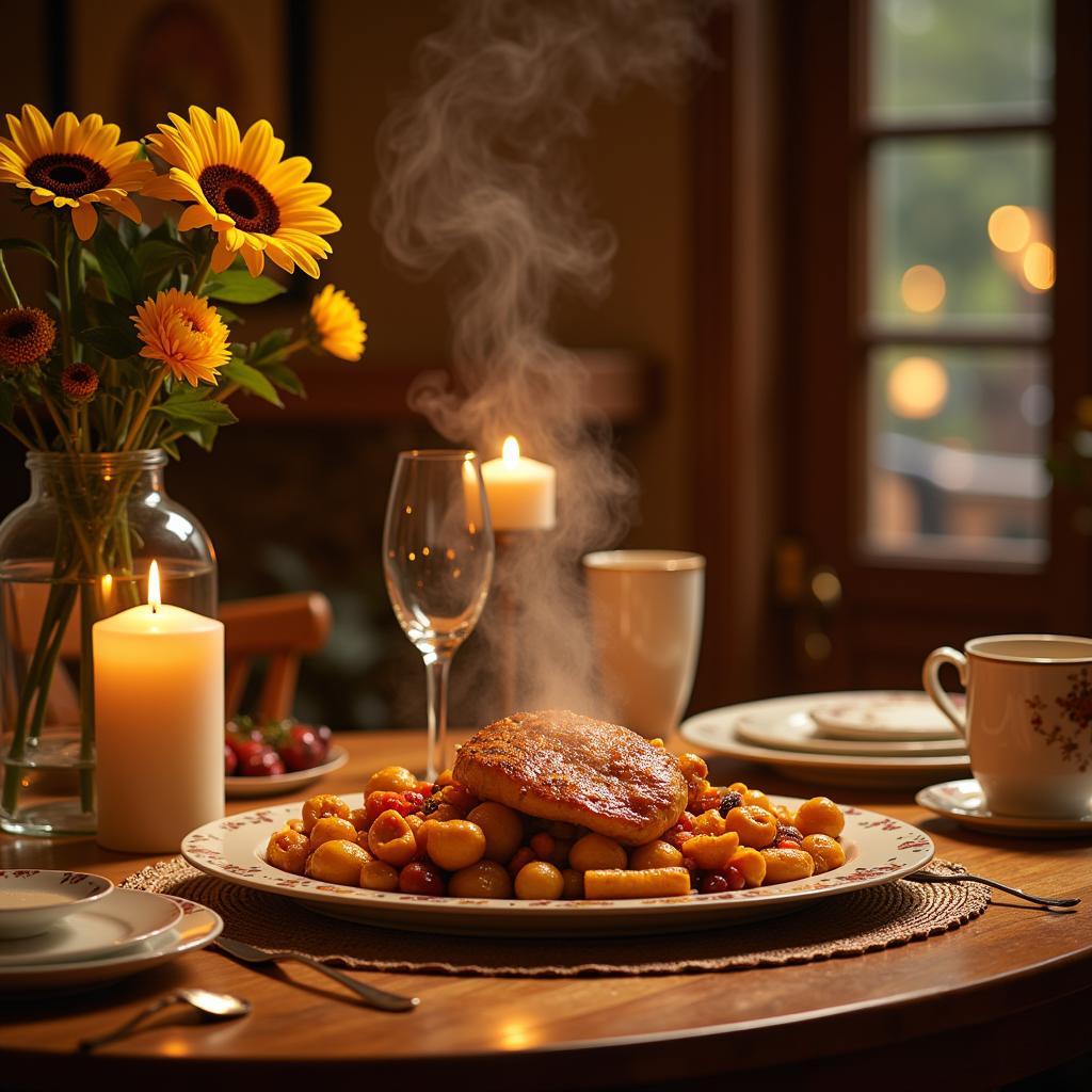 A beautifully set table with a delicious home-cooked meal ready to be served