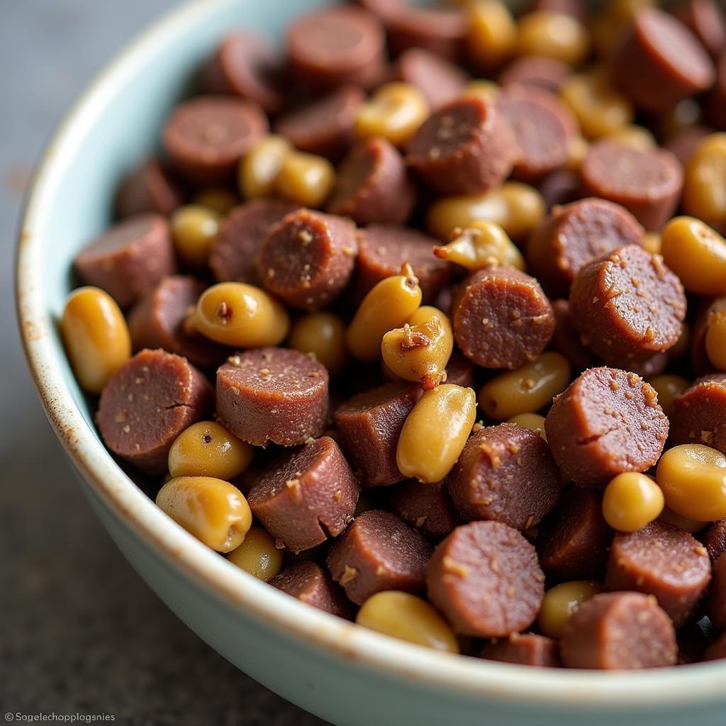 A bowl of homemade dog food with liver