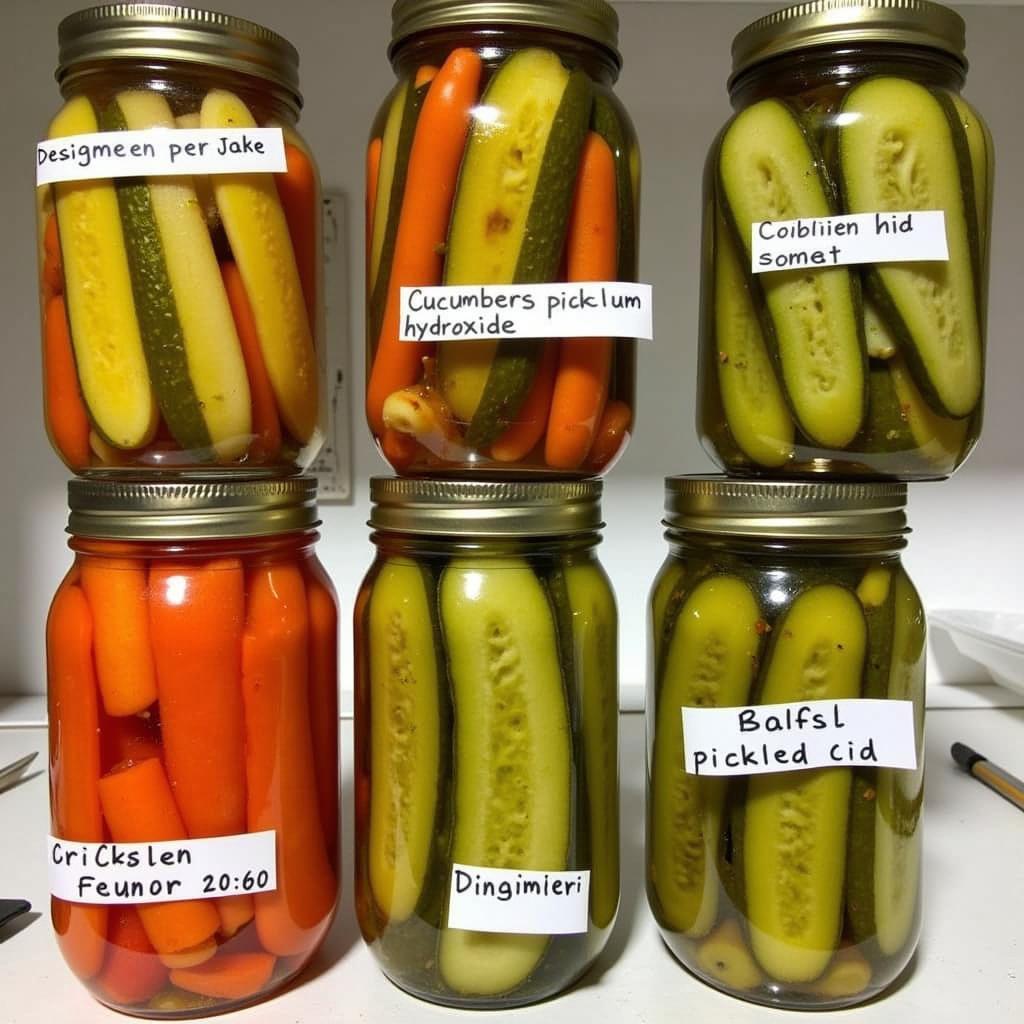 Homemade Pickles in Jars with Calcium Hydroxide