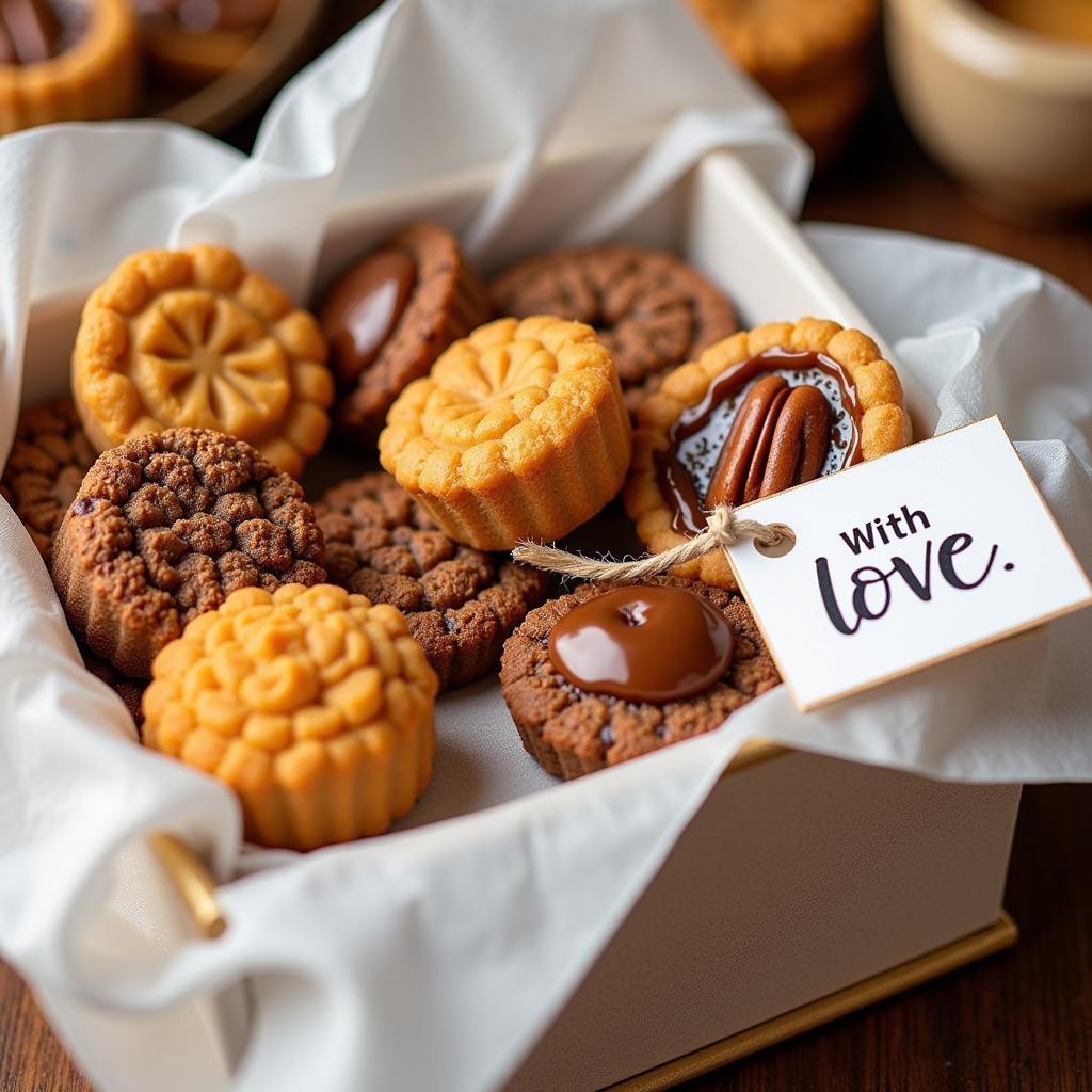 A gift box filled with homemade Southern treats like cookies and pralines.