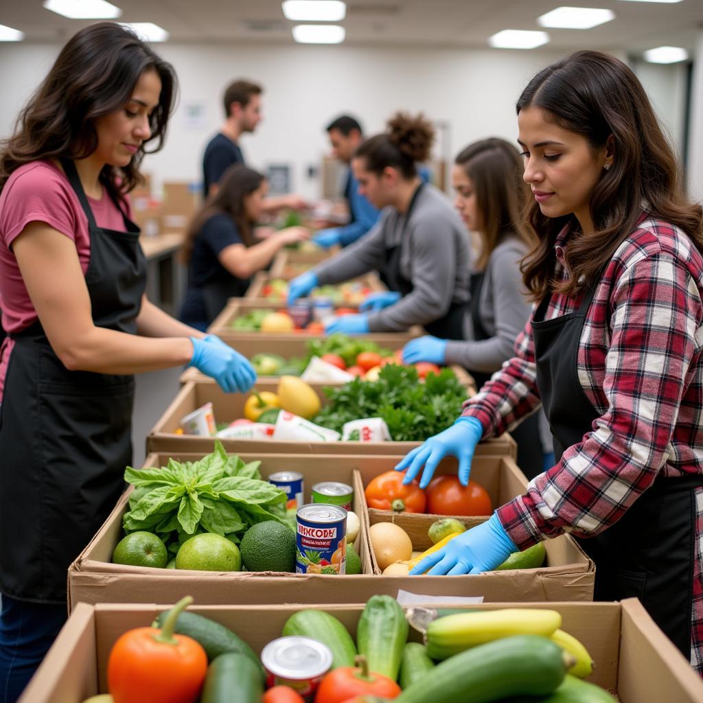 Volunteers sorting food at the Hoosick Falls food pantry