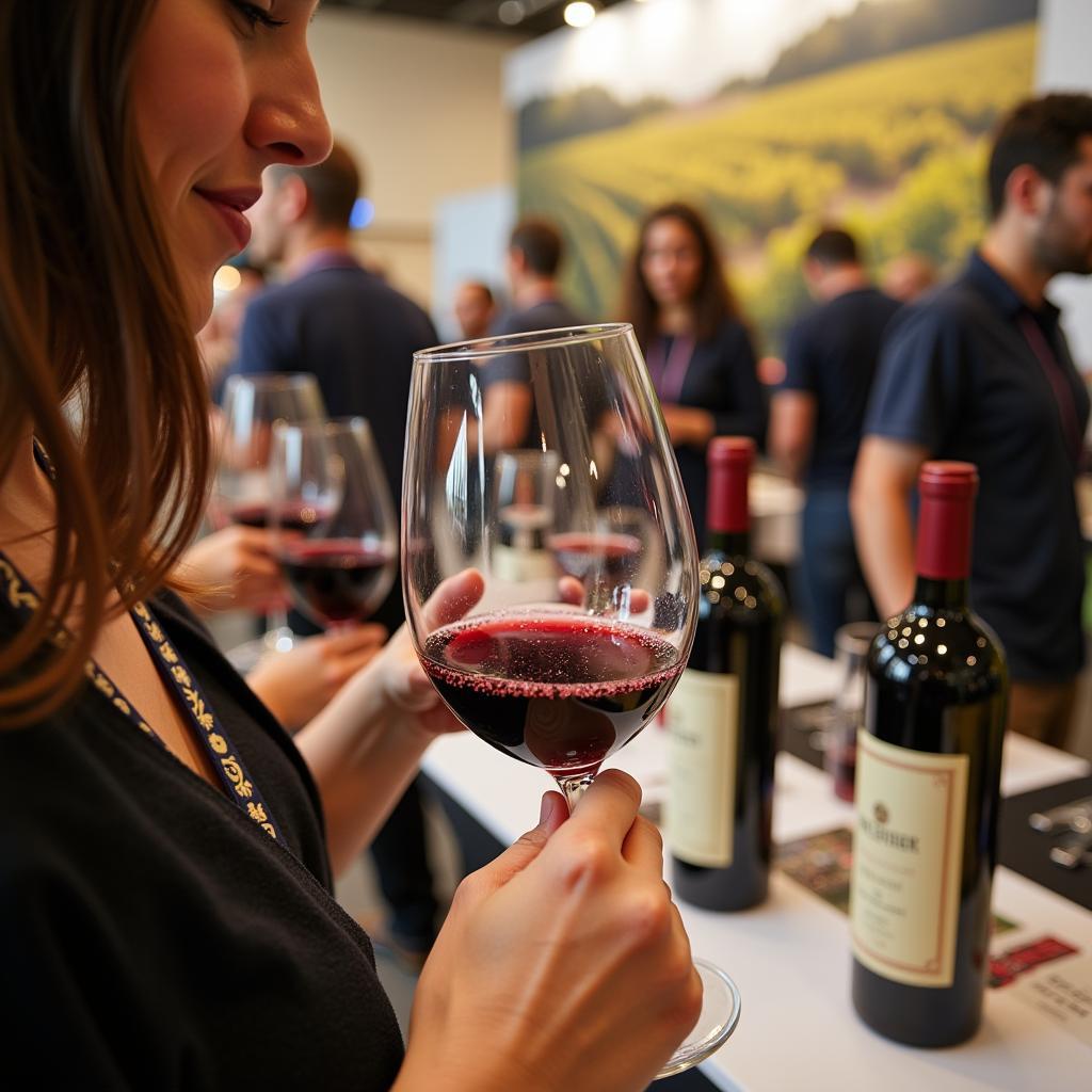 Visitors participating in a wine tasting at the Hudson Valley Food and Wine Festival.