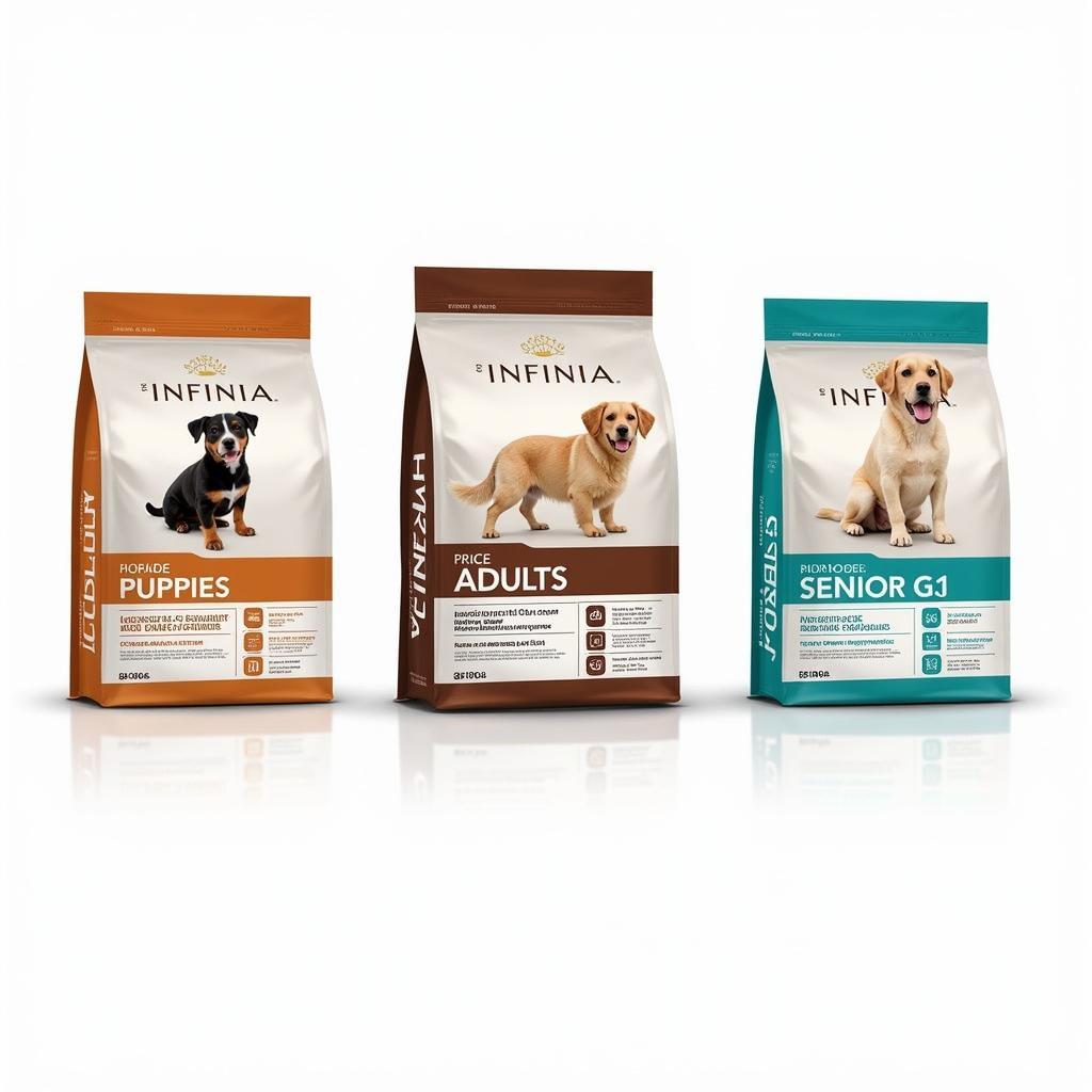 Infinia dog food for different life stages – puppy, adult, senior