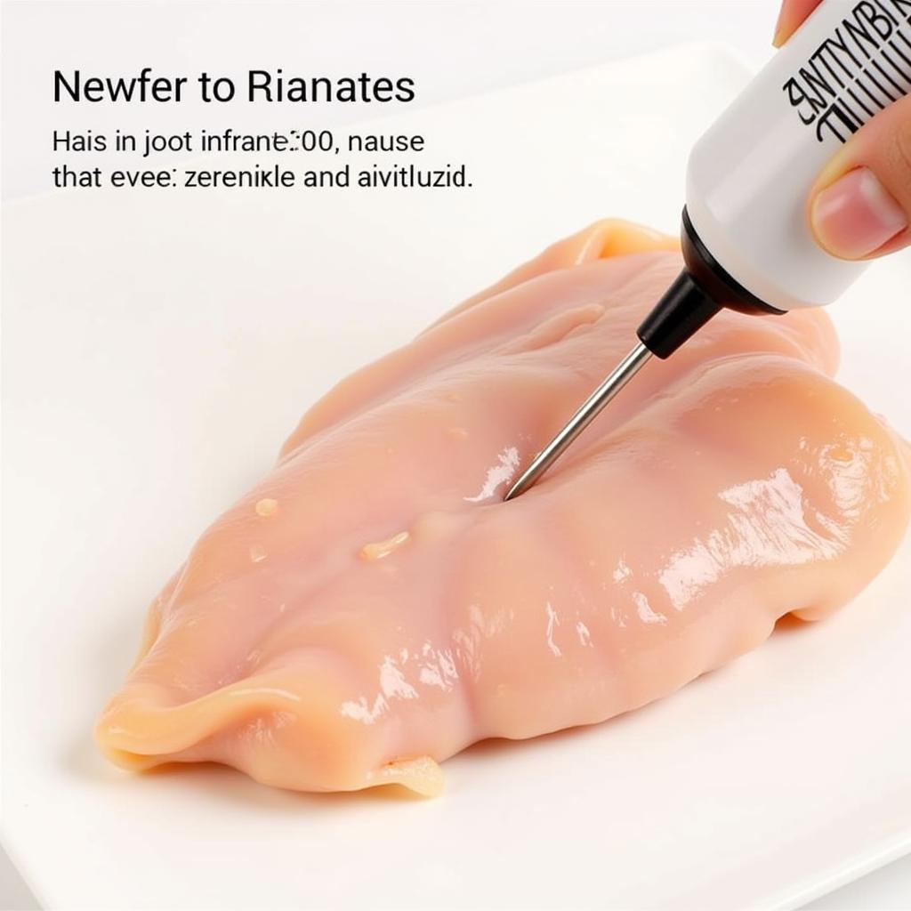 Injecting marinade into a raw chicken using a food needle injector