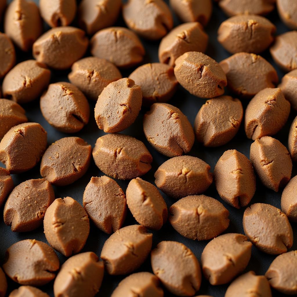 Close-up of insect-based dog food kibble