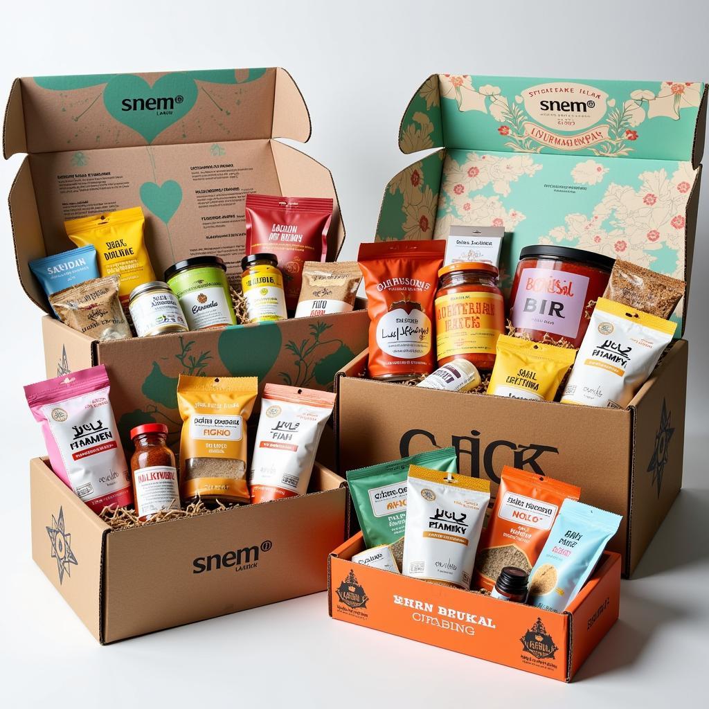 A colorful array of international food subscription boxes.