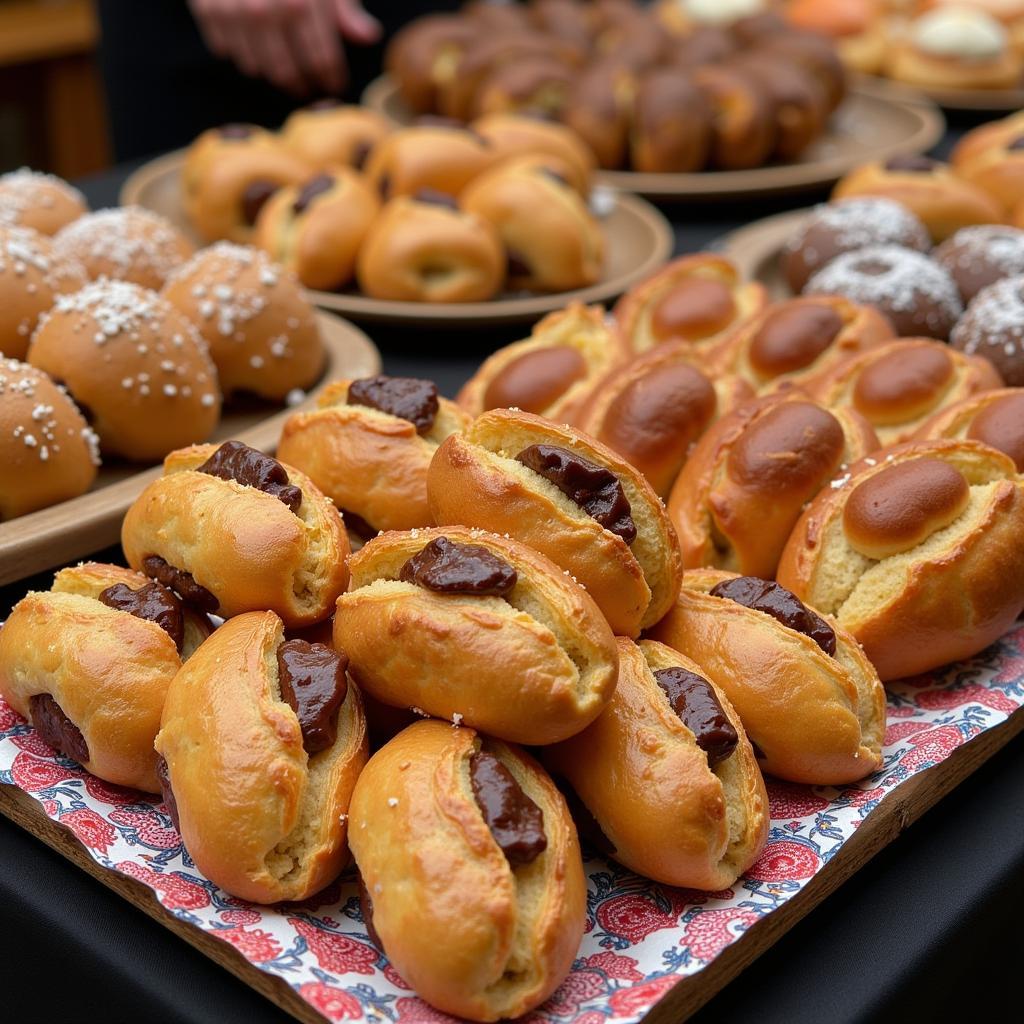 A close-up of a variety of pastries available at the Jewish Food Festival Montgomery, AL, including rugelach, babka, and other traditional treats.