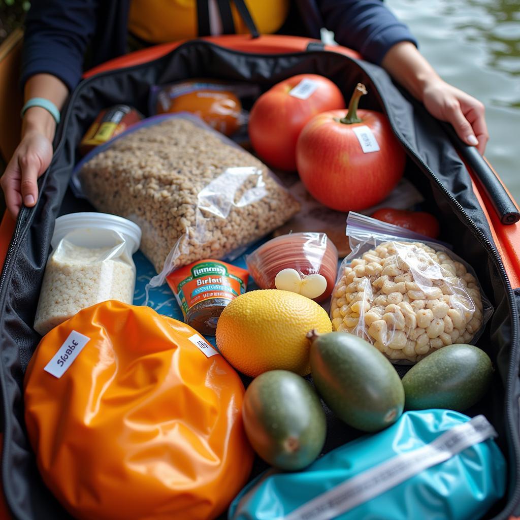 Packing kayak food into dry bags