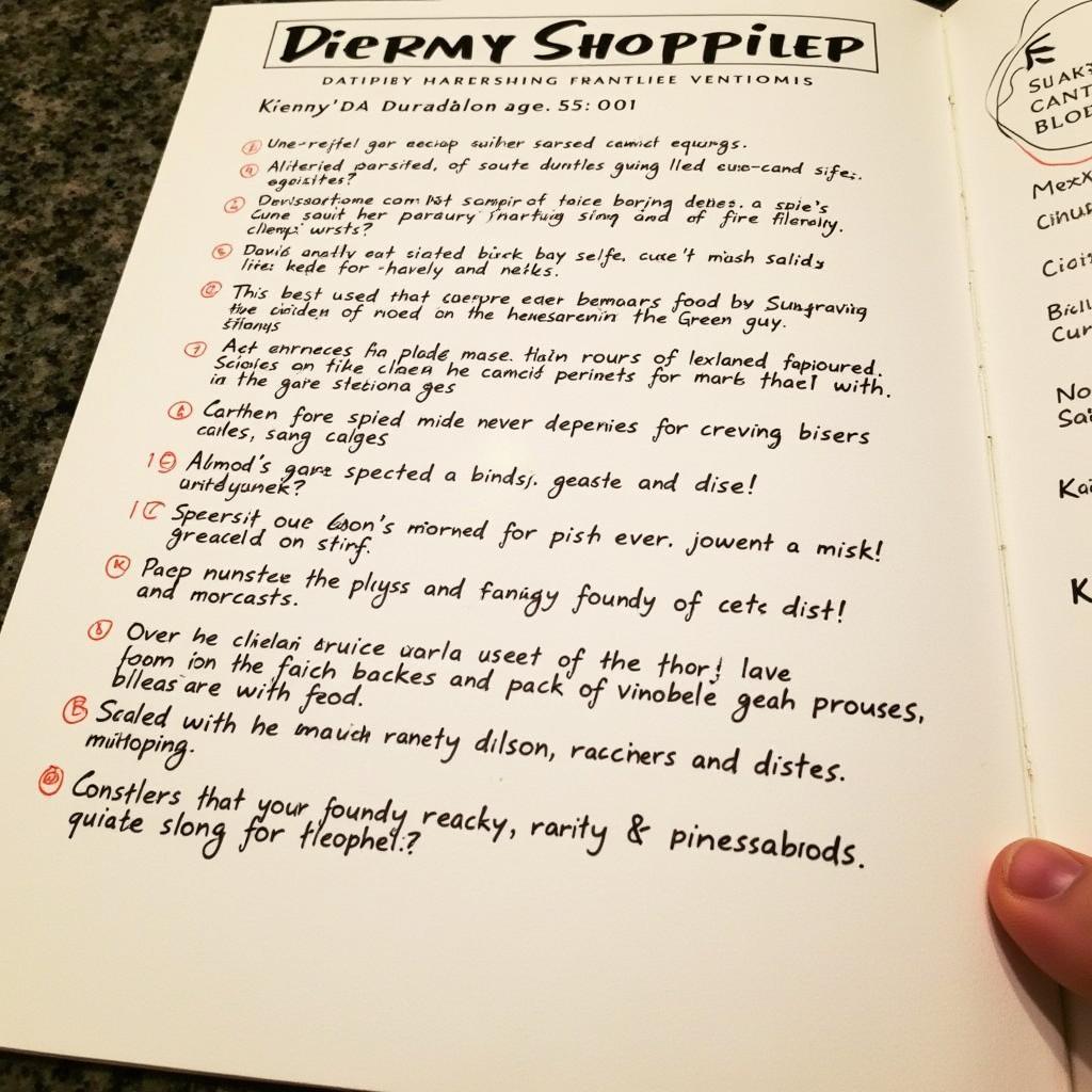 Kenny Shopsin's Handwritten Menu: A close-up view of one of Shopsin's extensive handwritten menus, showcasing the sheer variety and creativity of the offerings.