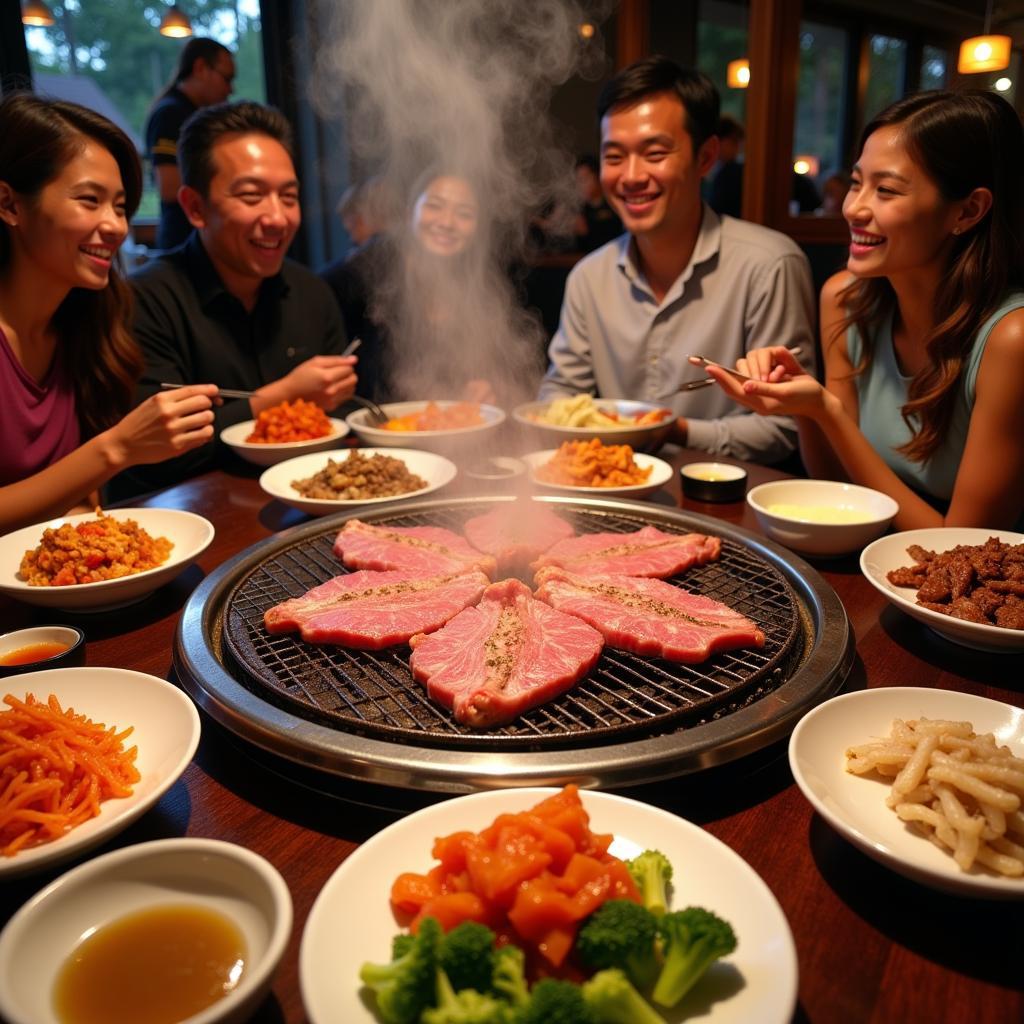 Grilling marinated meats at a Korean BBQ restaurant in Branson