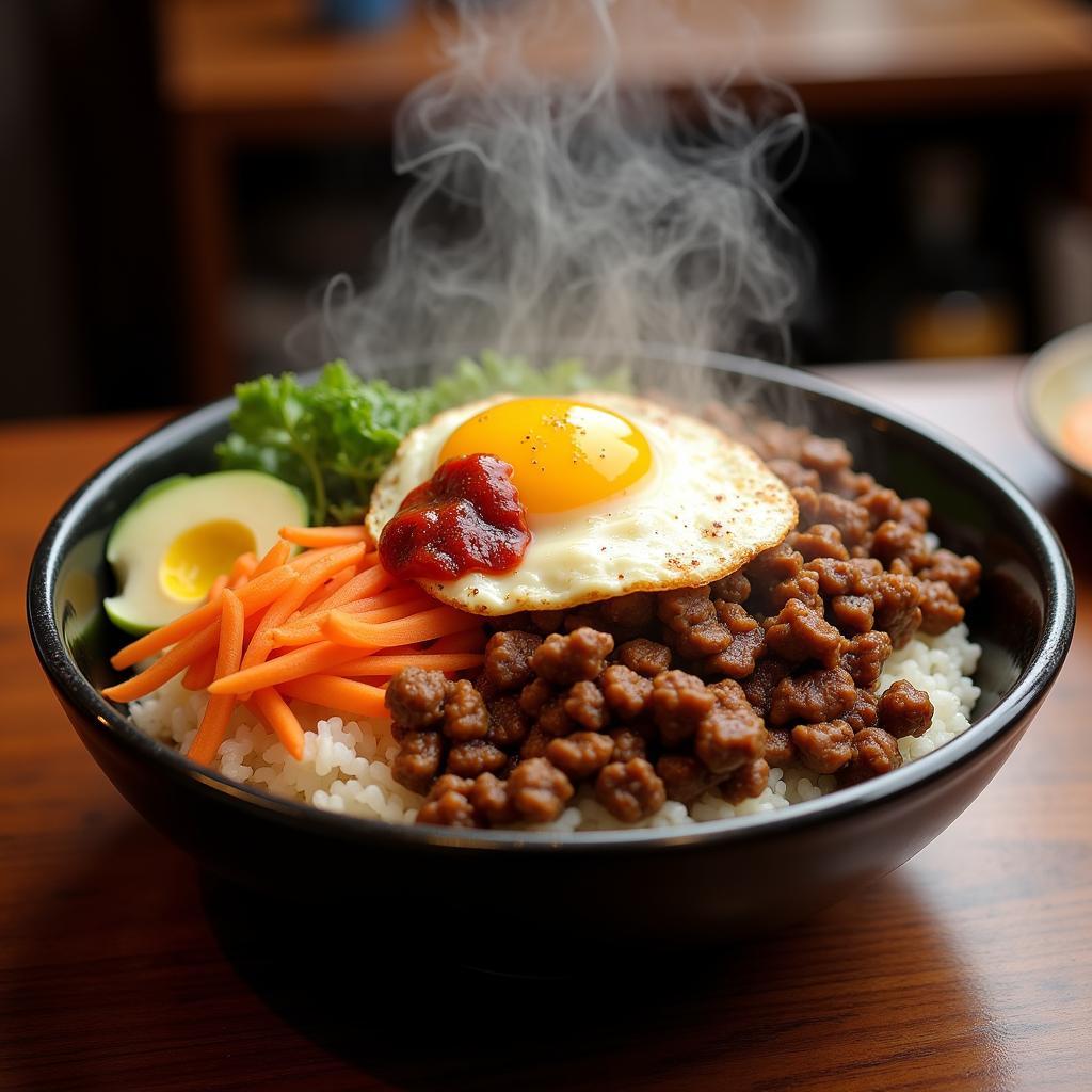 A Vibrant Bibimbap Bowl with Colorful Toppings