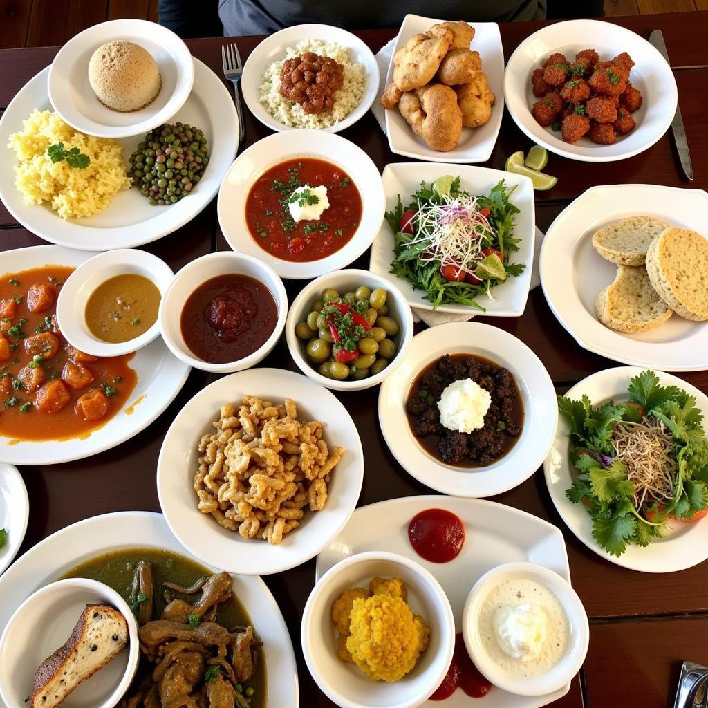 A vibrant spread of various kosher dishes available in Richmond, VA, showcasing the diversity and richness of the local kosher food scene.