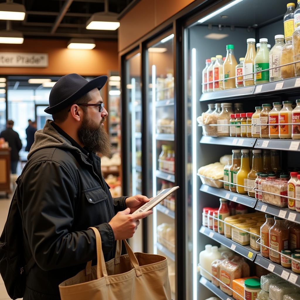 A person shopping for kosher products in a grocery store in Richmond, VA, highlighting the availability of kosher food items in local supermarkets.