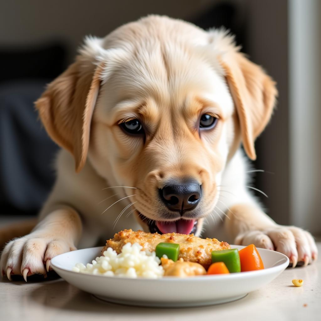 Labrador Puppy Enjoying a Home-Cooked Meal