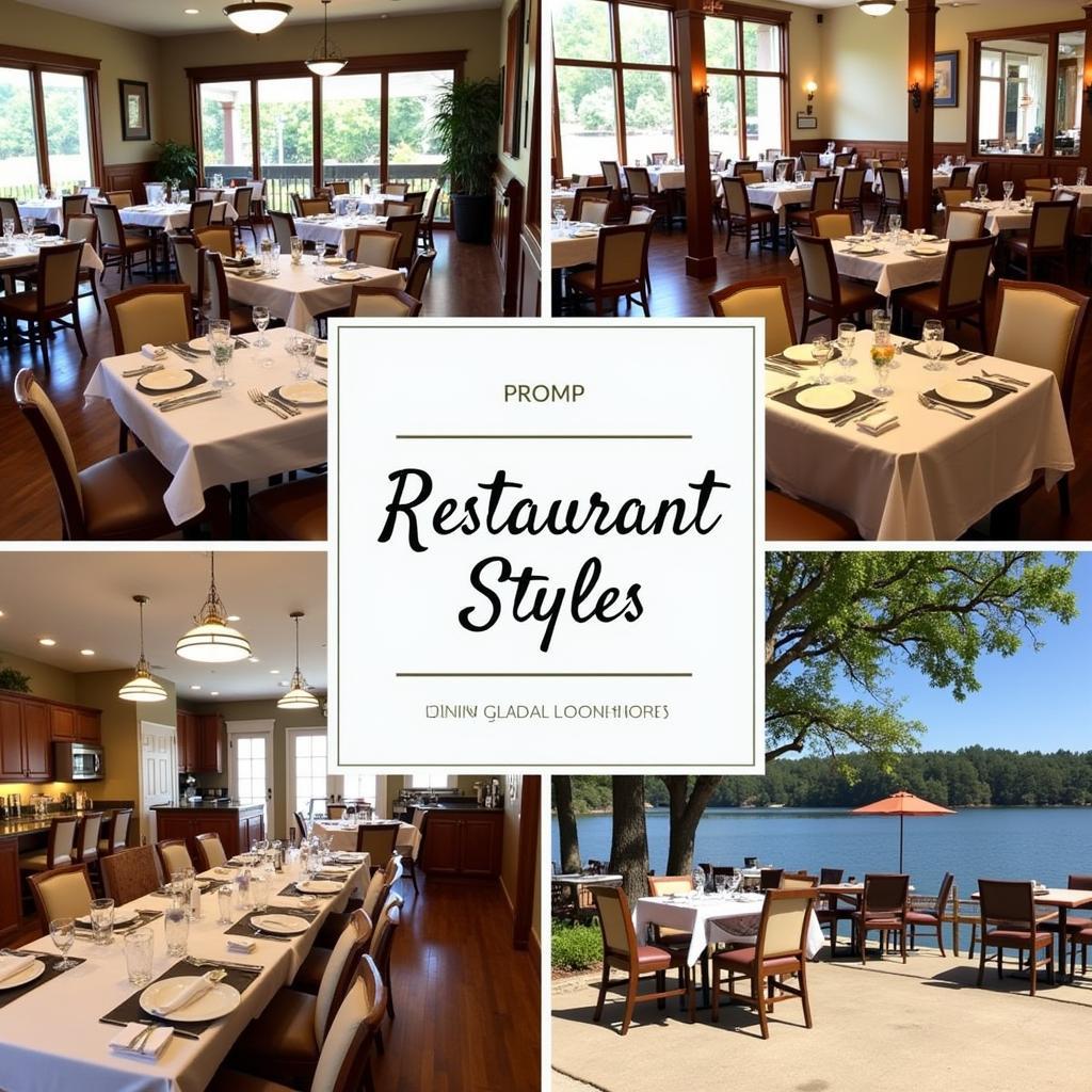 A collage showcasing the diverse range of restaurants at Lake Oconee, from upscale dining to casual cafes and family-friendly eateries.