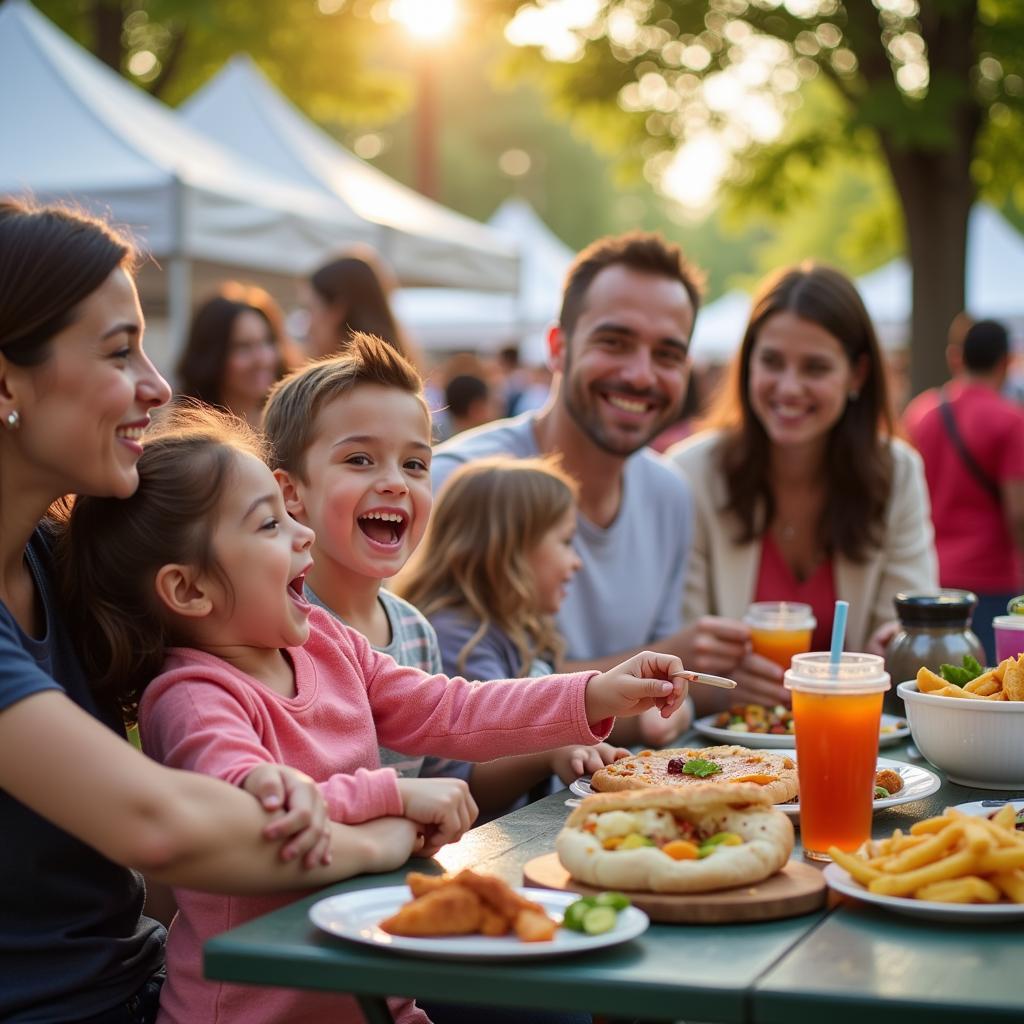 Families enjoying a food festival in Lansing