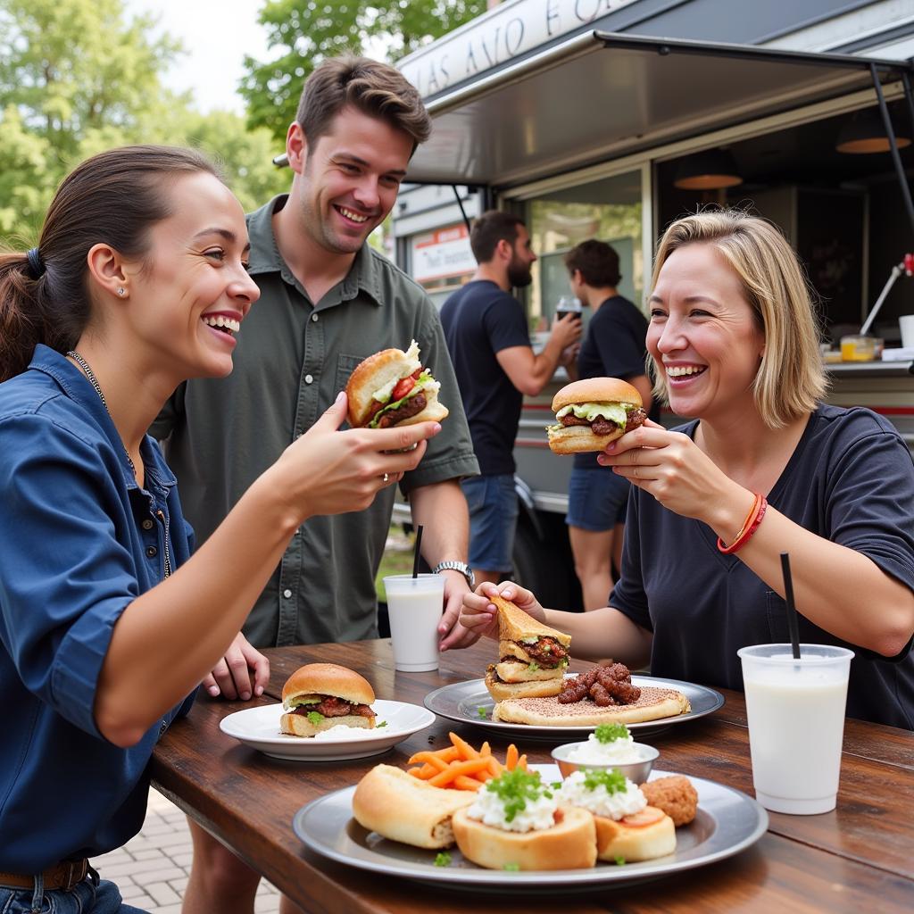 Lazy Bear Food Truck Customers Enjoying Food