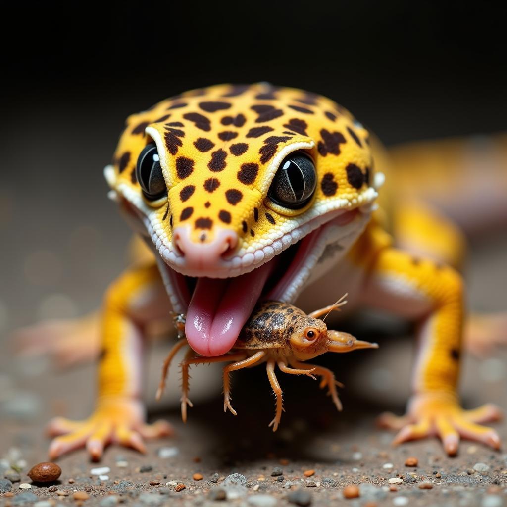 Leopard Gecko Enjoying a Cricket