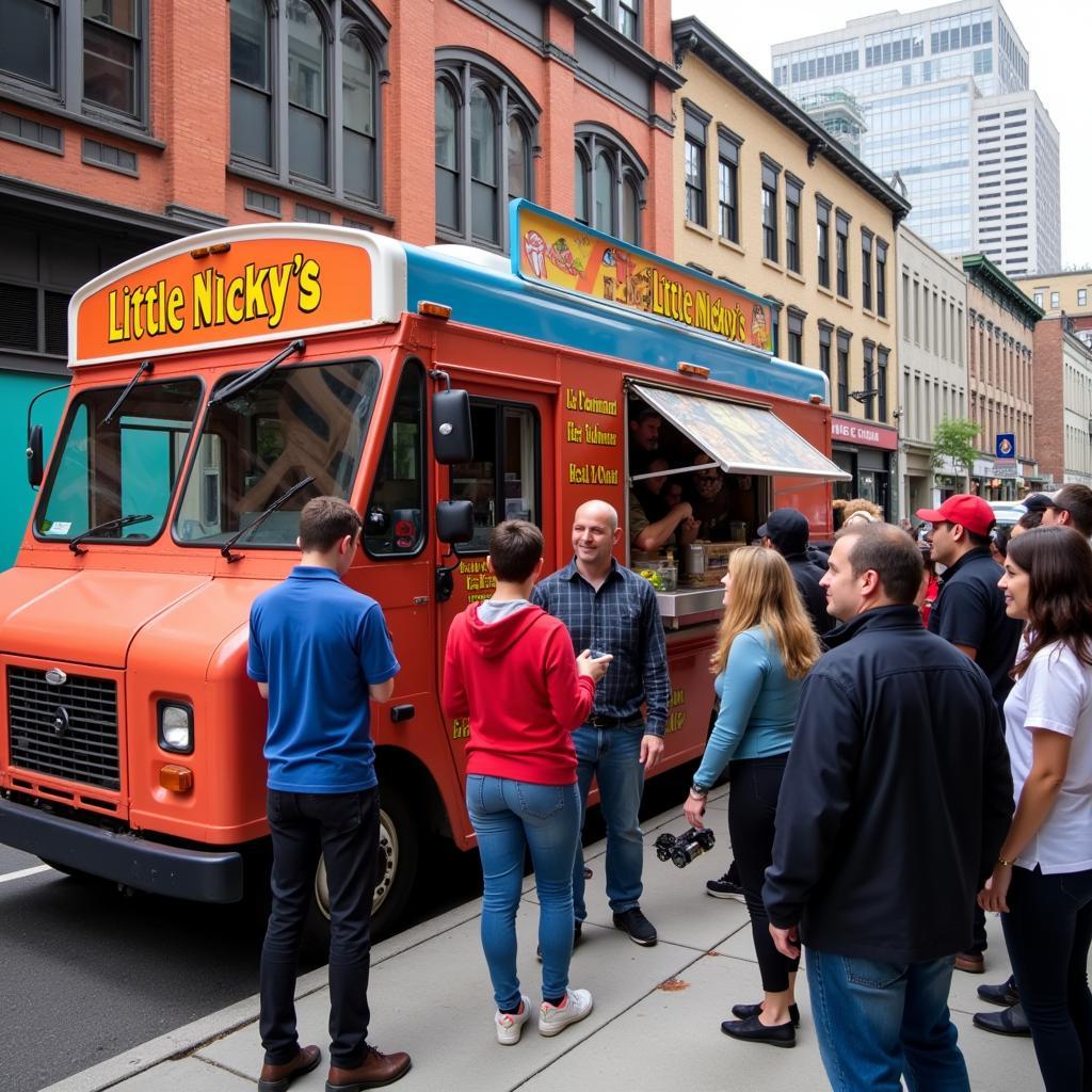 Little Nicky's Food Truck Serving Customers on a Pittsburgh Street