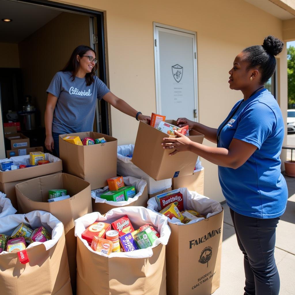 Food donations being dropped off at the living hope food pantry