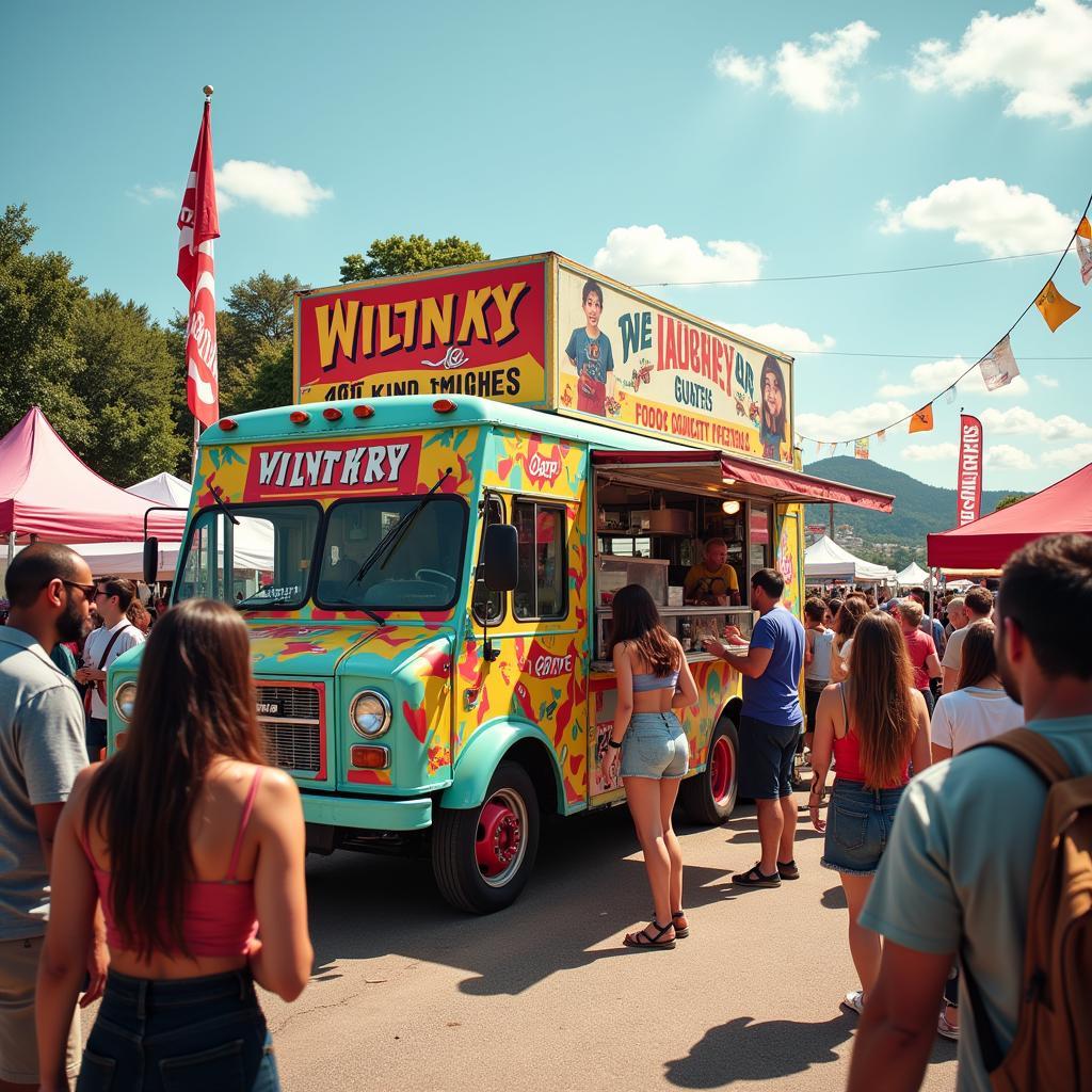 Food truck serving customers at a bustling food festival