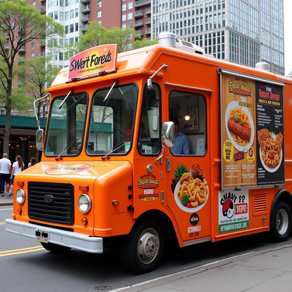 Food truck showcasing a vibrant menu on magnetic signs