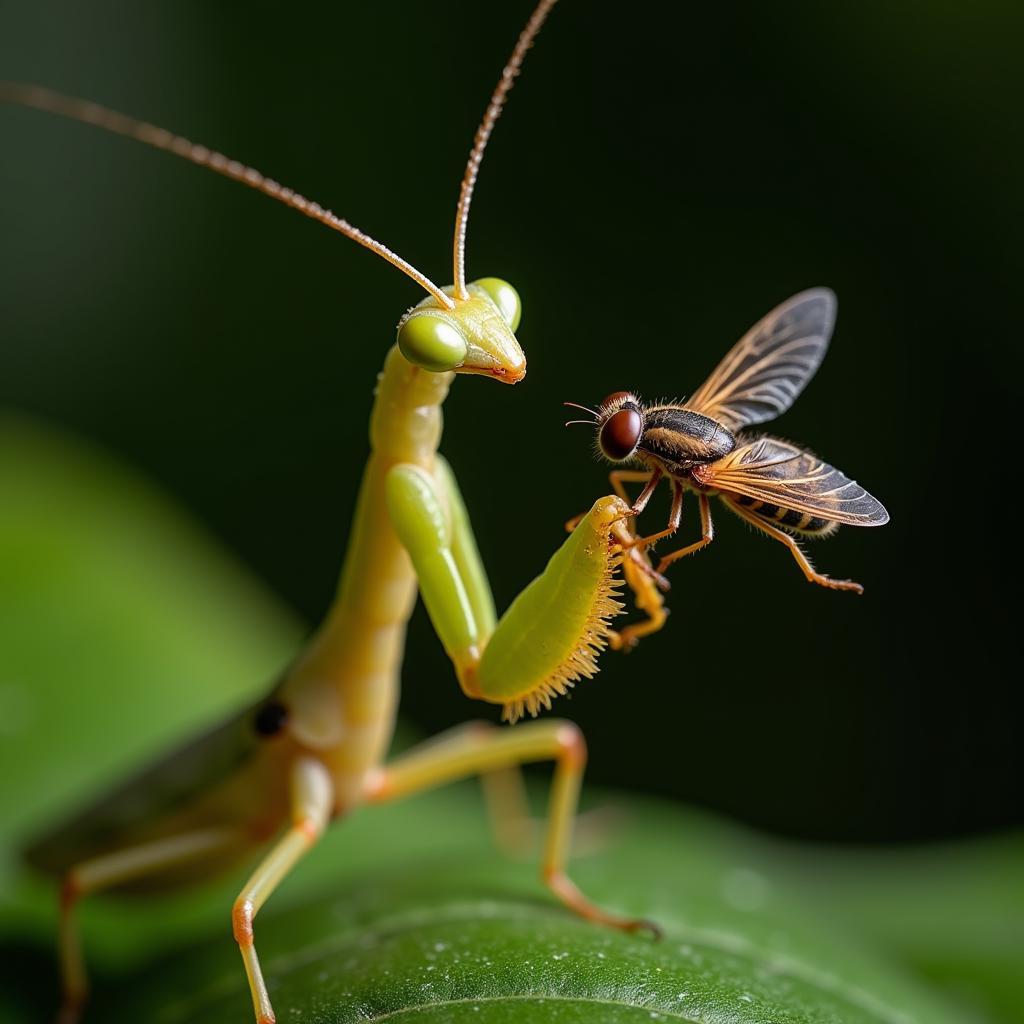 Praying Mantis Capturing a Fly