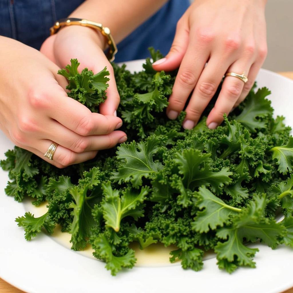 Massaging Kale for Salad