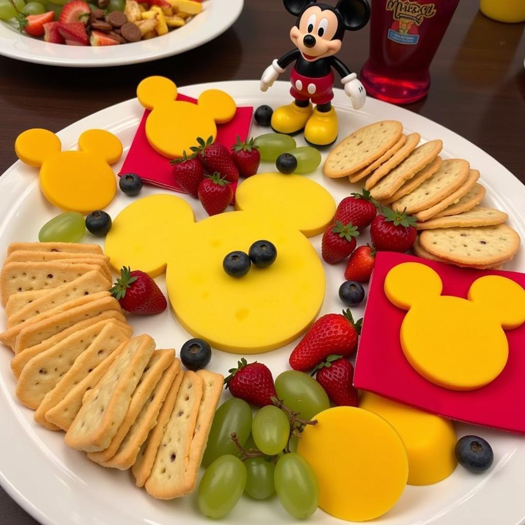 Mickey Mouse Party Food Platter with Cheese, Crackers, and Fruit