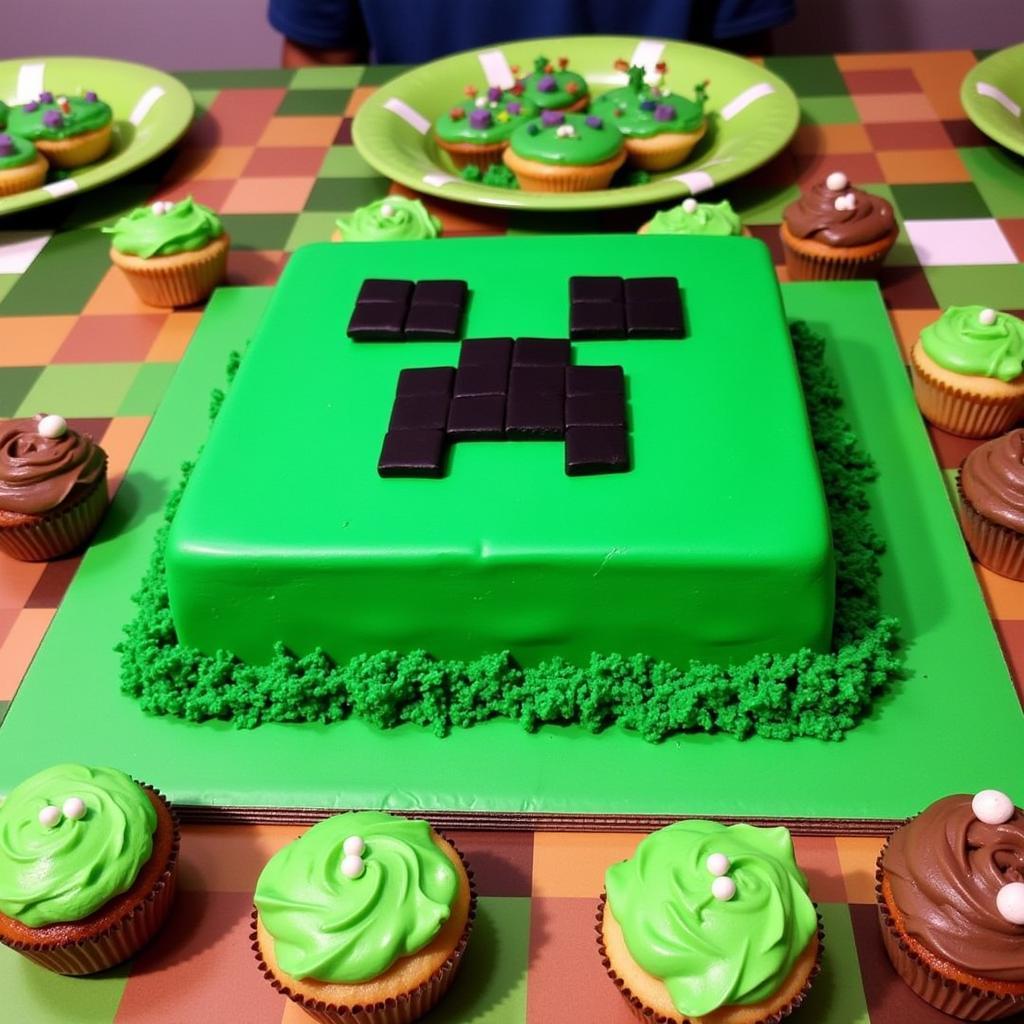 Minecraft Birthday Cake with Creeper Design