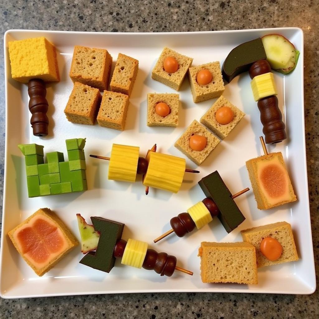 Minecraft Square Sandwiches and Fruit Skewers