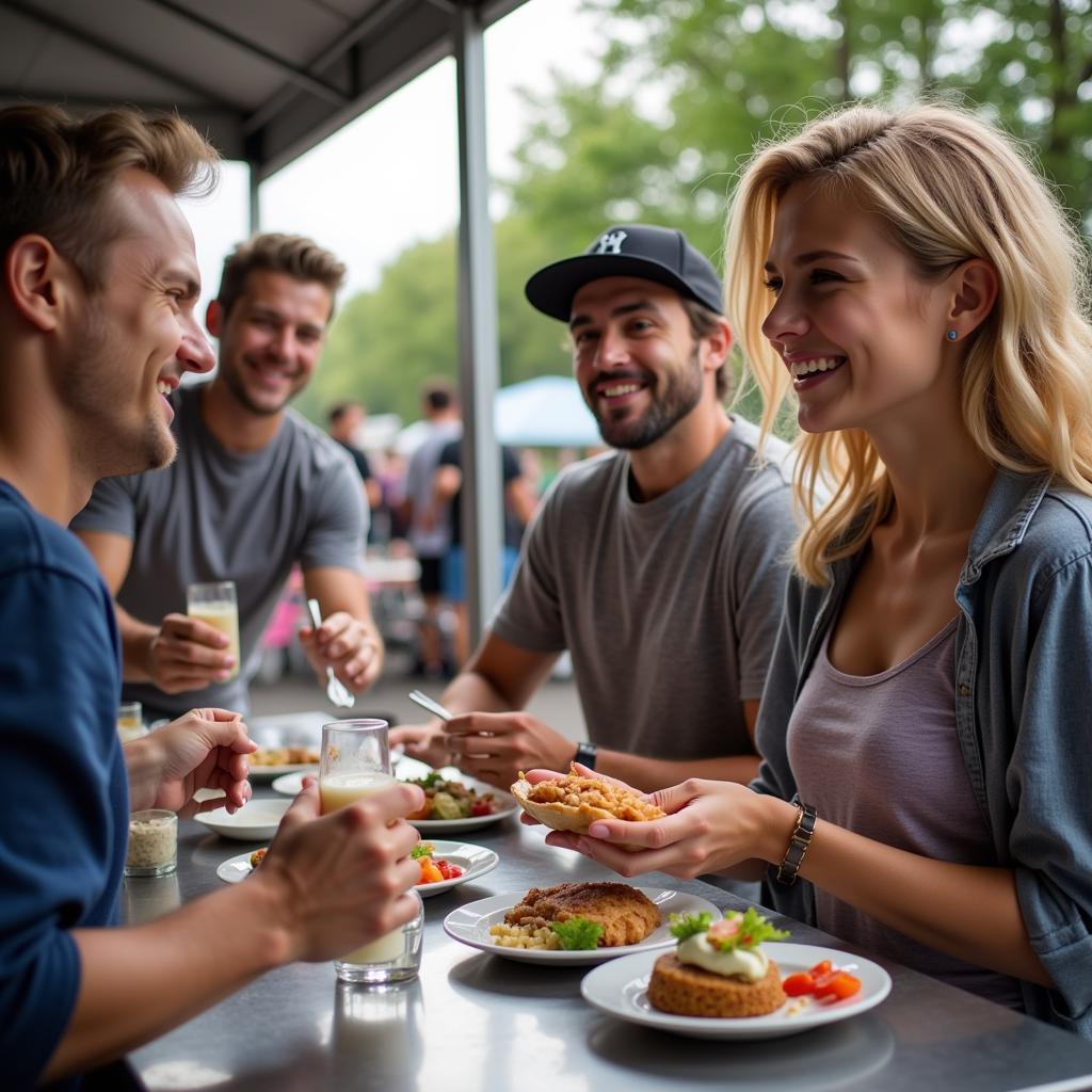 Happy customers enjoying food from a food truck in Minnesota.