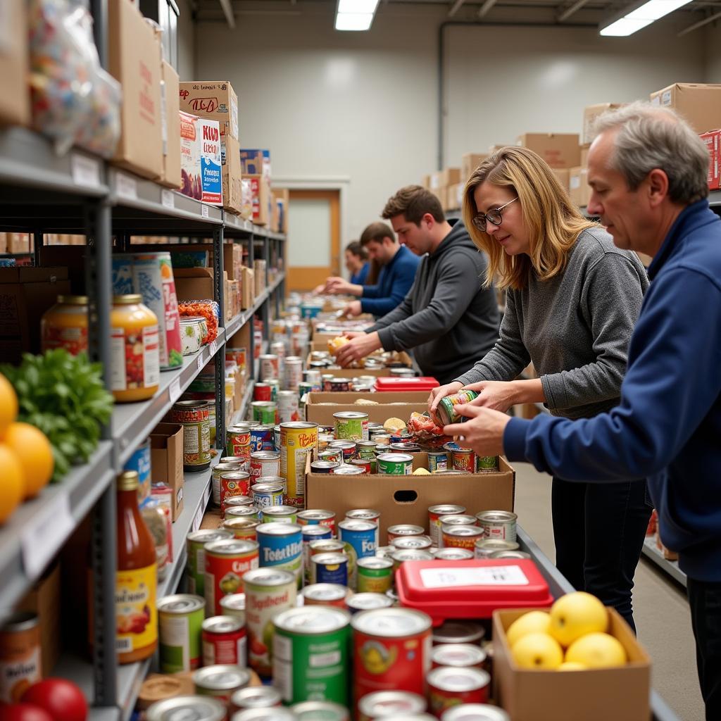 Volunteers at a Moline food pantry organizing donations