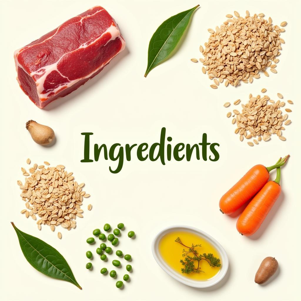 Close up of natural dog food ingredients