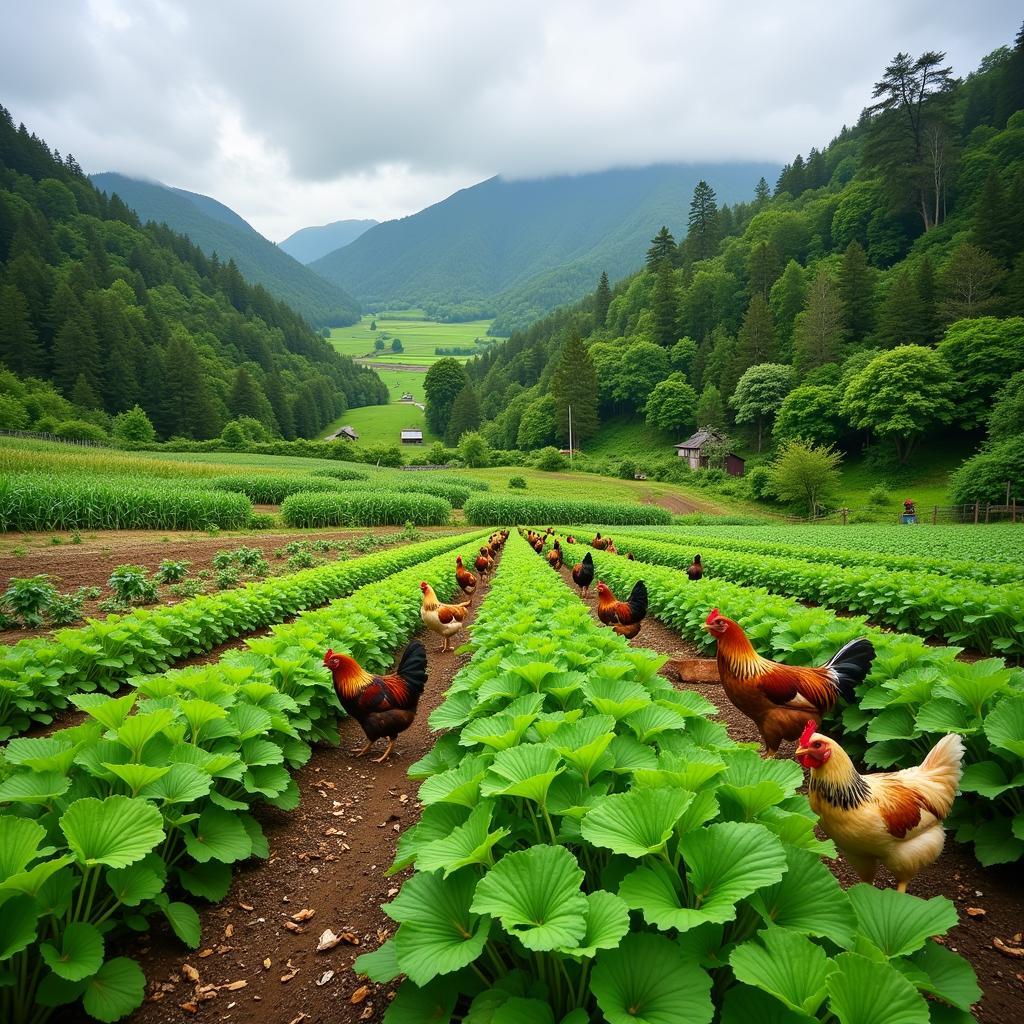 A picturesque view of a sustainable farm emphasizing nature food co practices.