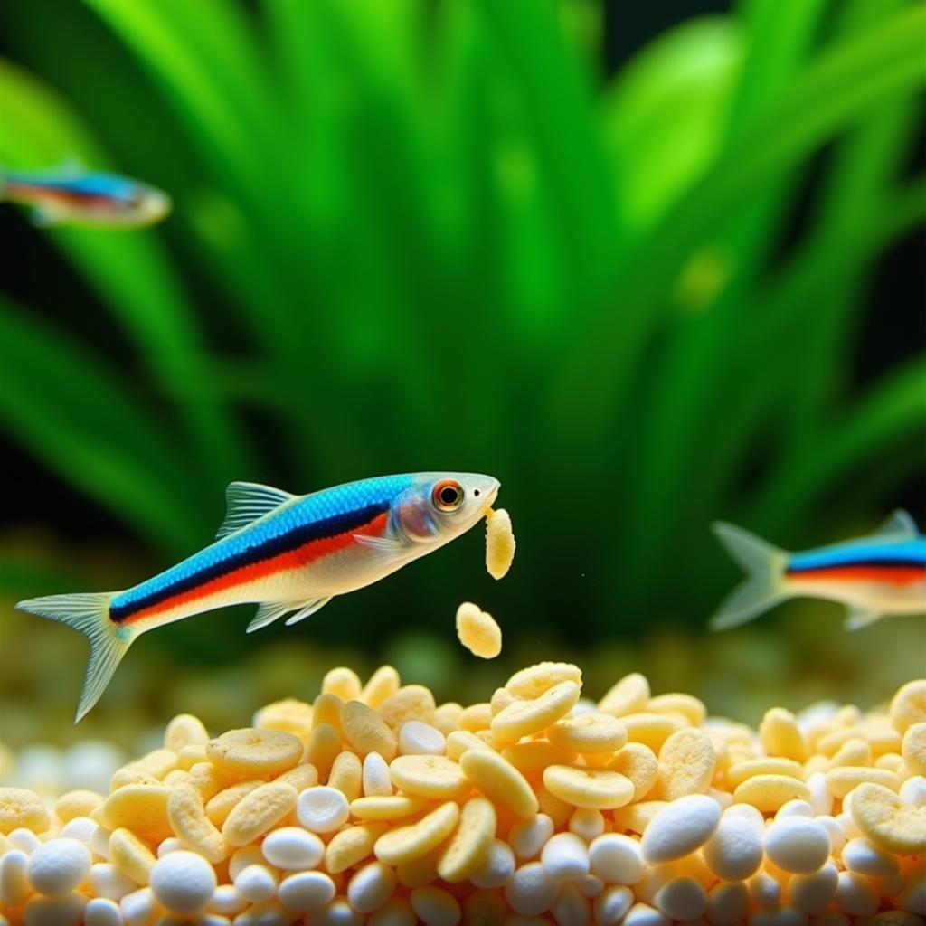 Neon Tetra Consuming Flake Food