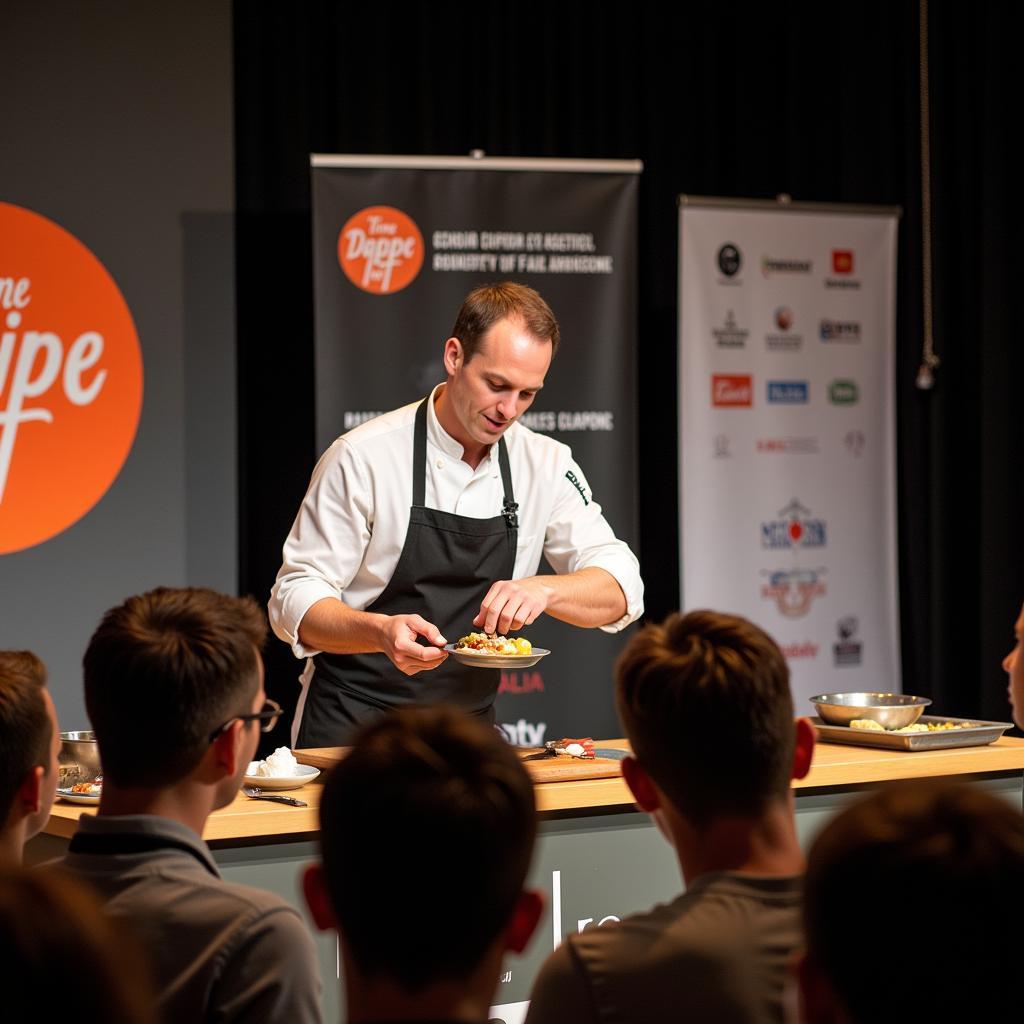 Celebrity Chef demonstrating a recipe at the Newport Beach Wine and Food Festival