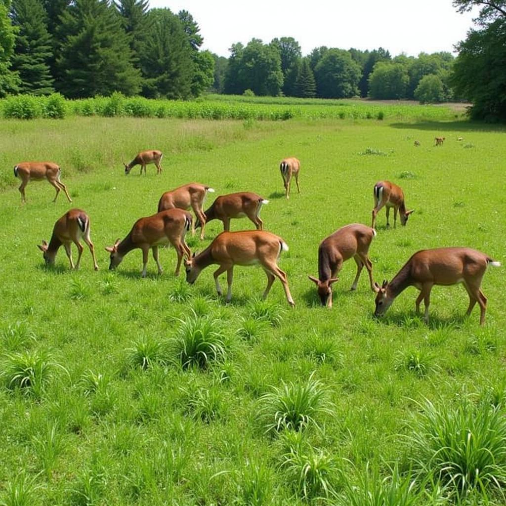 Deer Foraging in a Lush No-Till Food Plot