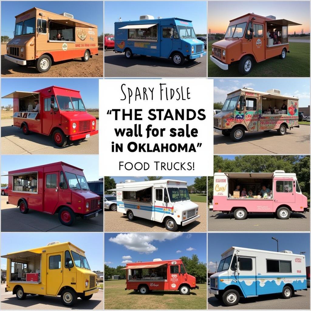 Food trucks for sale in Oklahoma, lined up and ready for business.