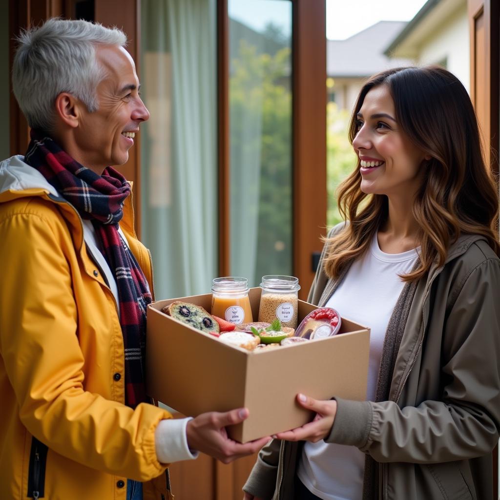 Gourmet food being delivered to a doorstep