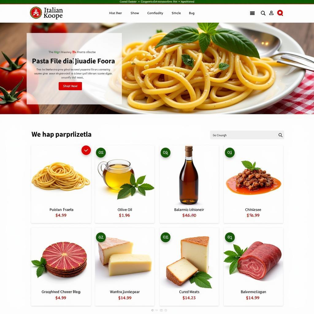 Variety of Italian products in an online store