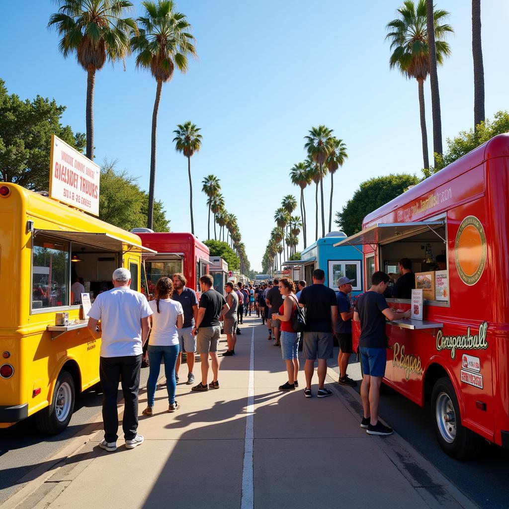 Food trucks lined up at an event in Orange County