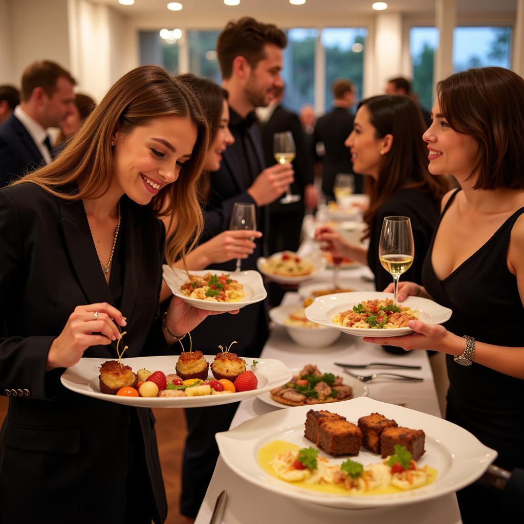 Attendees enjoying gourmet food at an event in Orange County