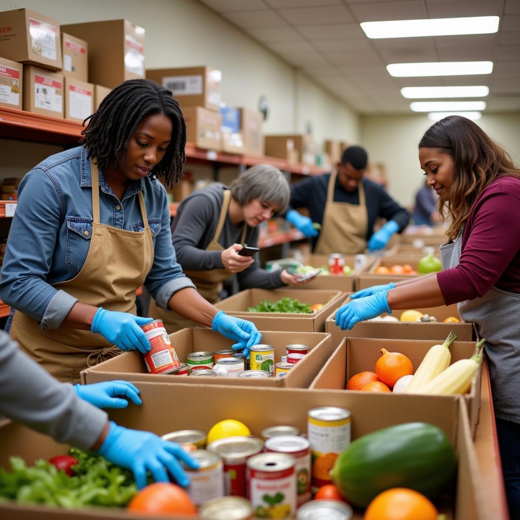 Volunteers sorting food at an Orange Park food pantry