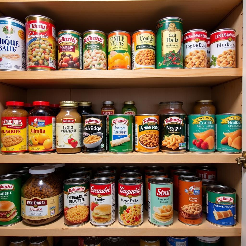 Organizing bulk canned food in a home pantry for easy access.