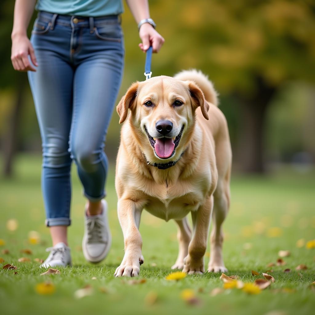 An overweight dog engaging in light exercise