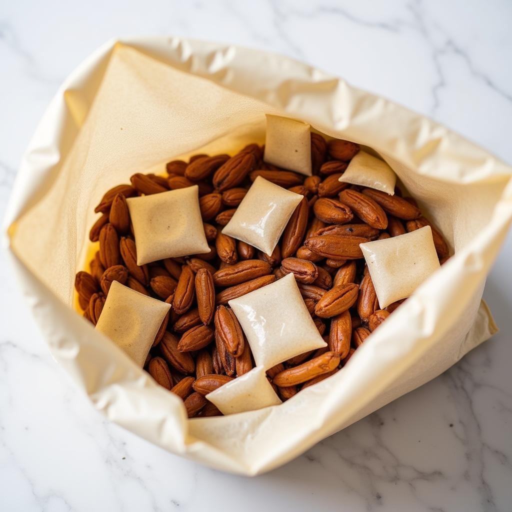 Oxygen absorbers inside a mylar bag with food