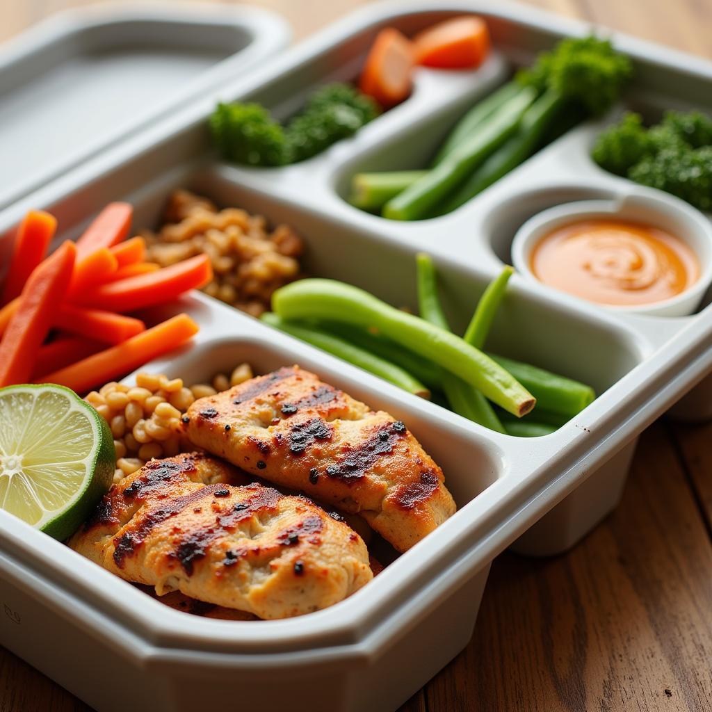 A Packed Lunch in a 6 Compartment Container